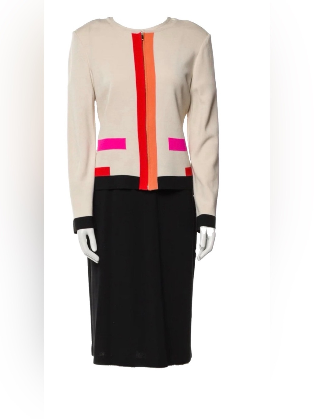 St John Wool Colorblock Pattern Dress Set Size 2